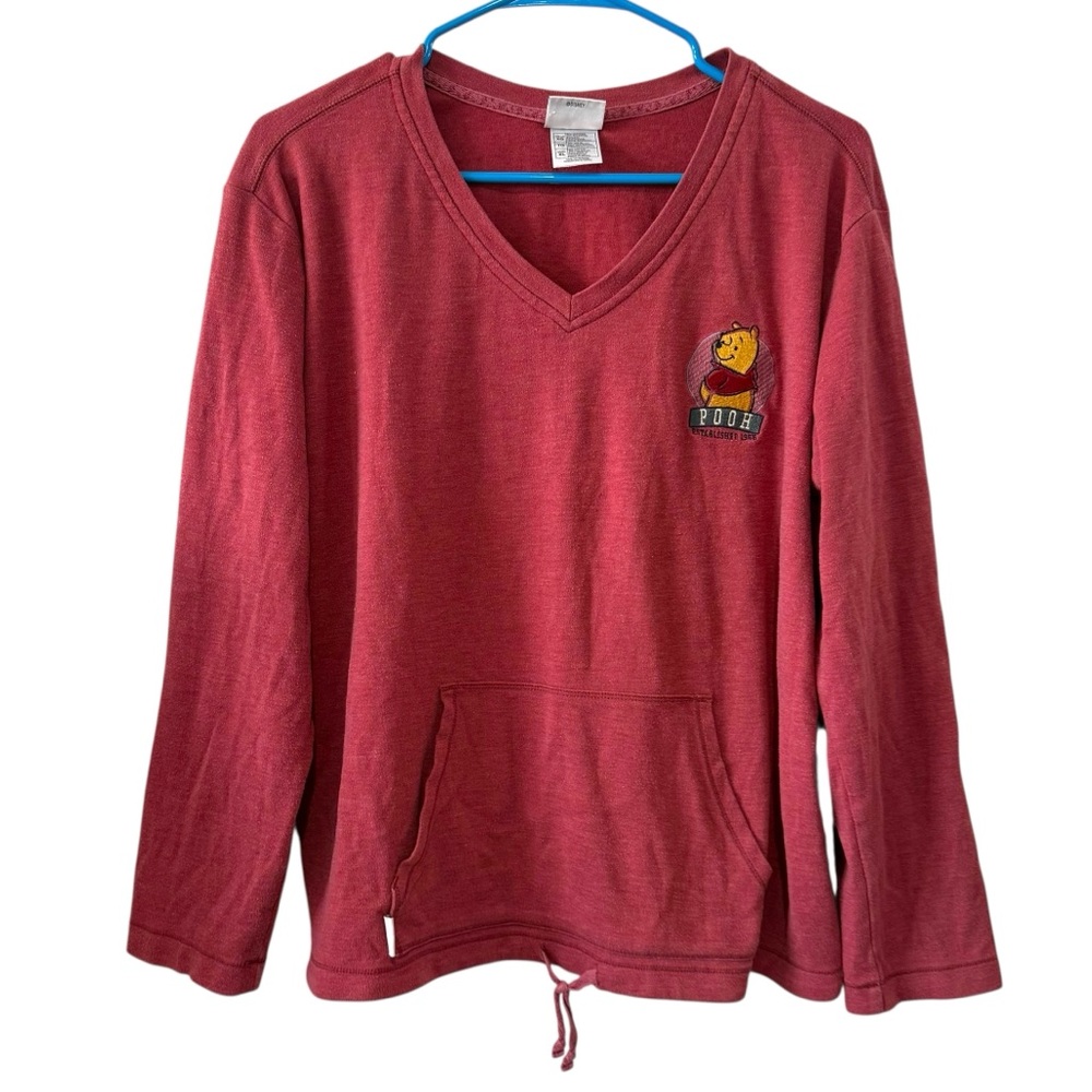 Vintage Disney Store XL Maroon Red Winnie the Pooh Embroidered Long Sleeve Shirt